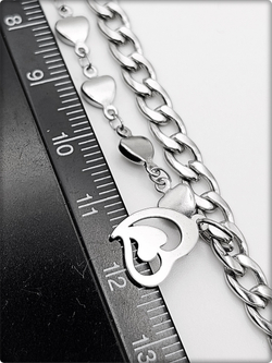 Браслет стальной "Сердце" длина 18см.