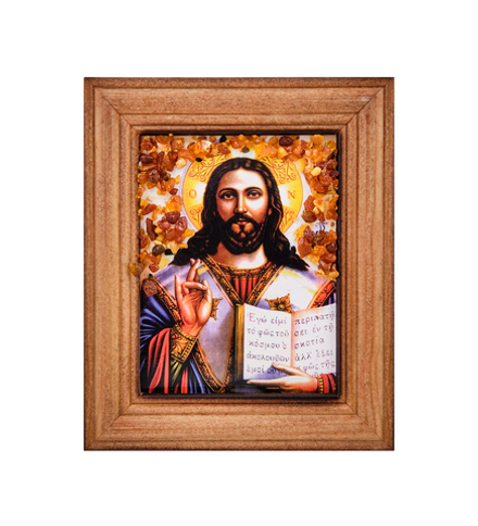 AMB-75/15 Икона «Иисус Христос» (с янтарной крошкой) дер.краш.рамка 7х9