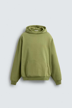 ZARA БАЗОВОЕ ХУДИ С КАПЮШОНОМ, ЛИНЯЛЫЙ ЗЕЛЕНЫЙ