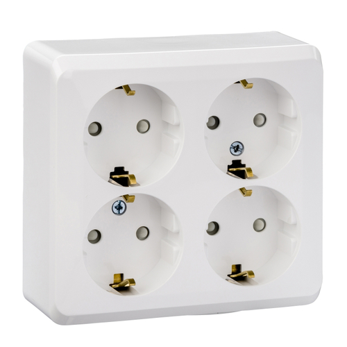 Schneider Electric ЭТЮД Белый Розетка 4-местная открытая установка с заземляющими контактами со шторками PA16-208B