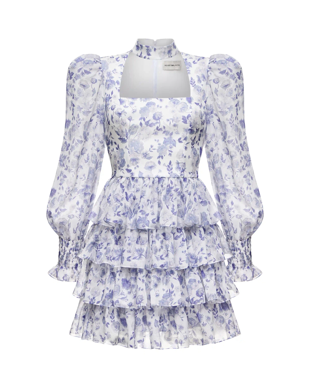 Valerie mini, платье мини из молочного шифона со средними сиреневыми цветами