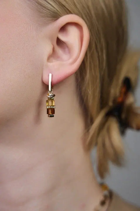 Серьги медовые и коричневые кубики, золото