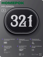 Номерок на дверь квартиры 321, для кабинета, офиса, шильдик 9 х 7 см, черный, Айдентика Технолоджи