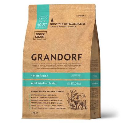 Сухой корм GRANDORF DOG 4 Meat PROBIOTIC ALL BREEDS для собак всех пород, Пакет 3 кг
