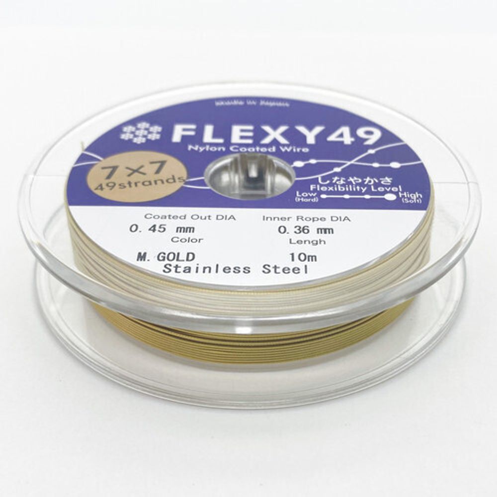 Ювелирный тросик Flexy 49, цвет золото, толщина 0,35 мм, цена за 1 м