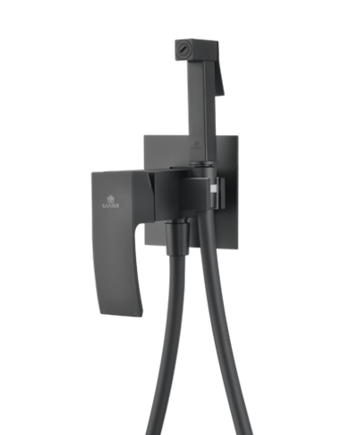 44157-C Смеситель встраиваемый с ГИГ. душем (ЧЕРНЫЙ) GANZER (10/1шт)