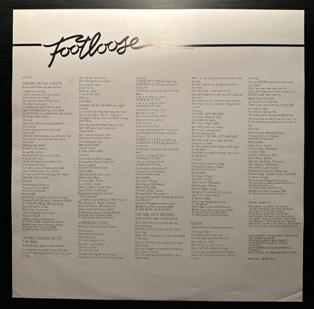 Footloose (Original Motion Picture Soundtrack) Япония 1977г.