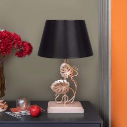 Настольная лампа Monstera Deliciosa (Монстера) Айвори Мраморное золото с абажуром Сити Черный