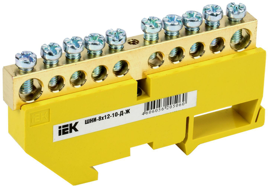 Шина PE "земля" на DIN-изол ШНИ-8х12-10-Д-Ж IEK