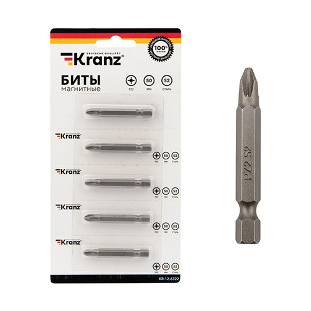 Бита PZ2*50 мм для шуруповерта сталь S2 KRANZ