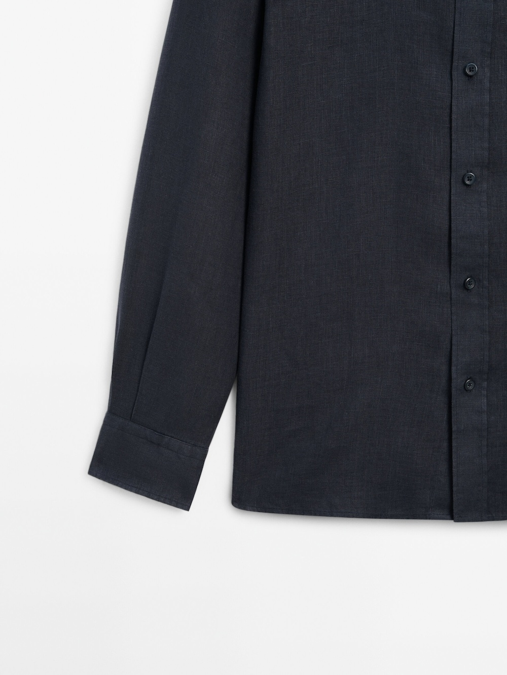 Massimo Dutti Льняная рубашка классического кроя с воротником-стойкой,  темно-синий