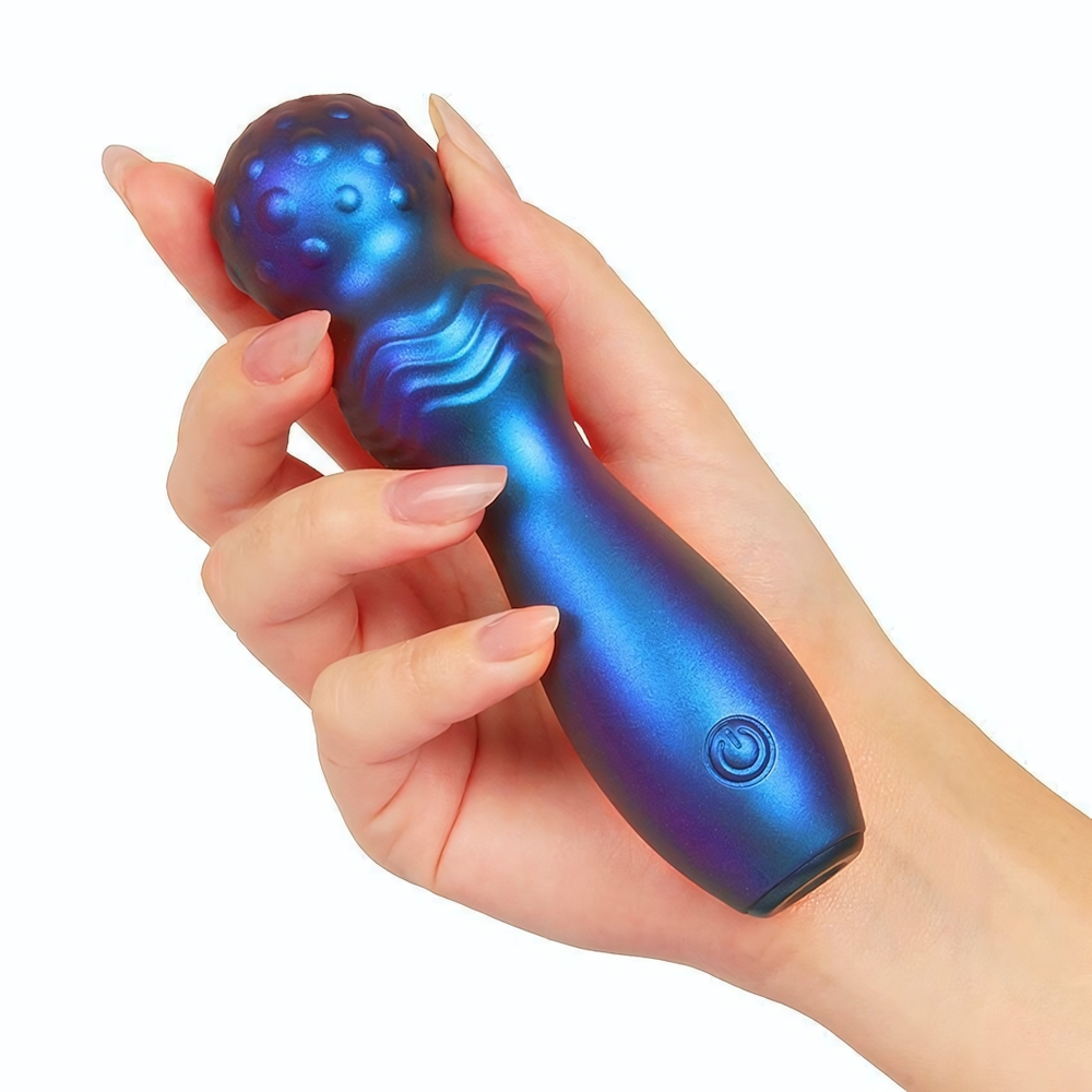 Синий фигурный вибромассажер с шаровидной головкой - 14 см. (Цвет: синий)