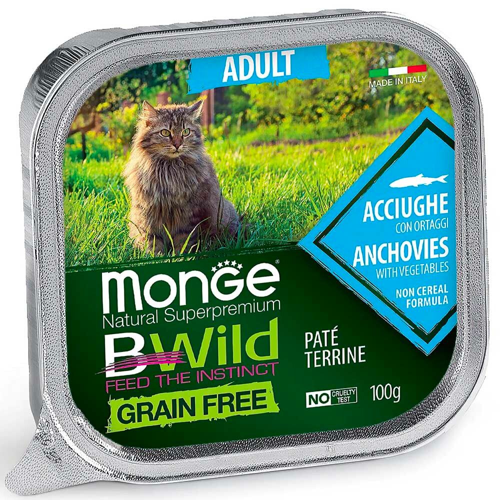Monge Cat Bwild 100 г (анчоусы с овощами) - беззерновые консервы для взрослых кошек