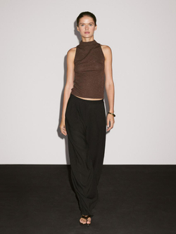 Massimo Dutti Топ с металлическим блеском и высоким воротником, коричневый