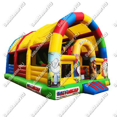 Надувной батут "Страна Сафария" с крышей и высокими горками 12*6*6 м