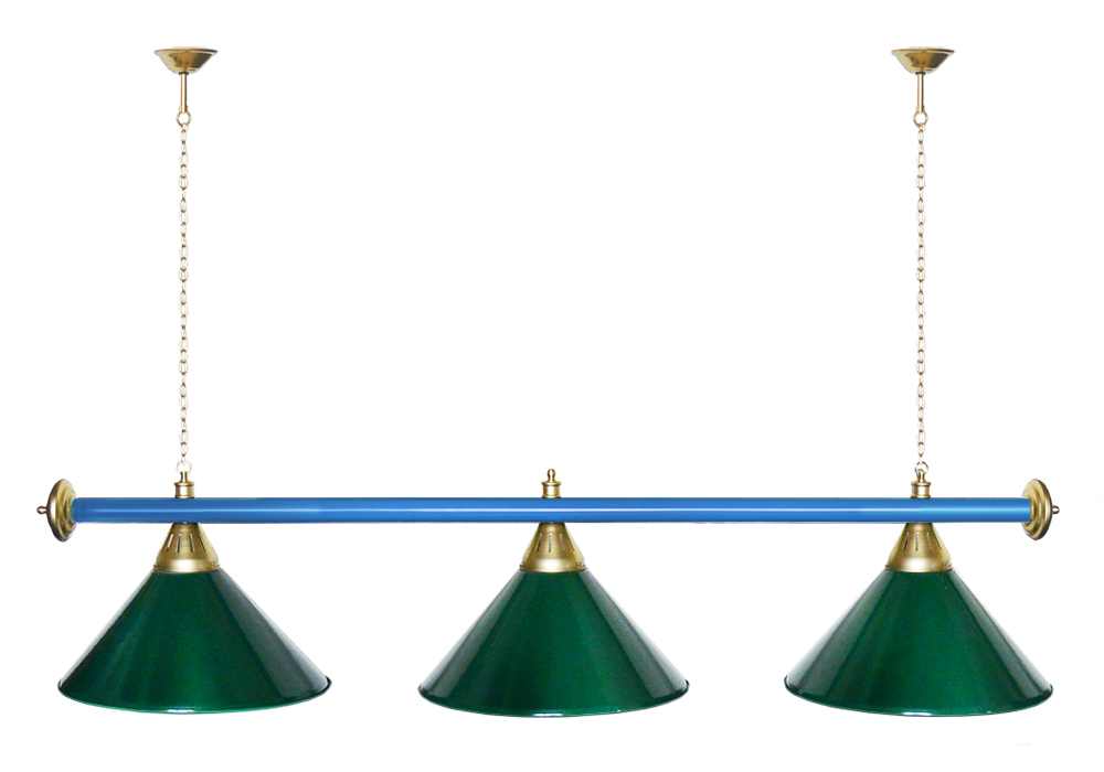 Лампа STARTBILLIARDS 3 пл. (плафоны зеленые,штанга золотая,фурнитура золото)