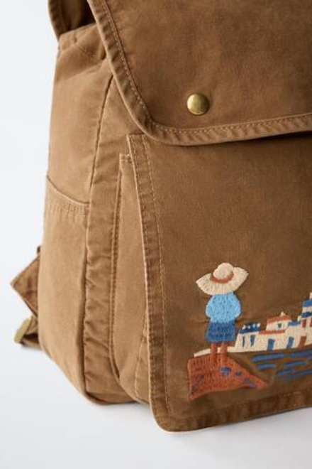 ZARA РЮКЗАК С ВЫШИВКОЙ, КОРИЧНЕВЫЙ