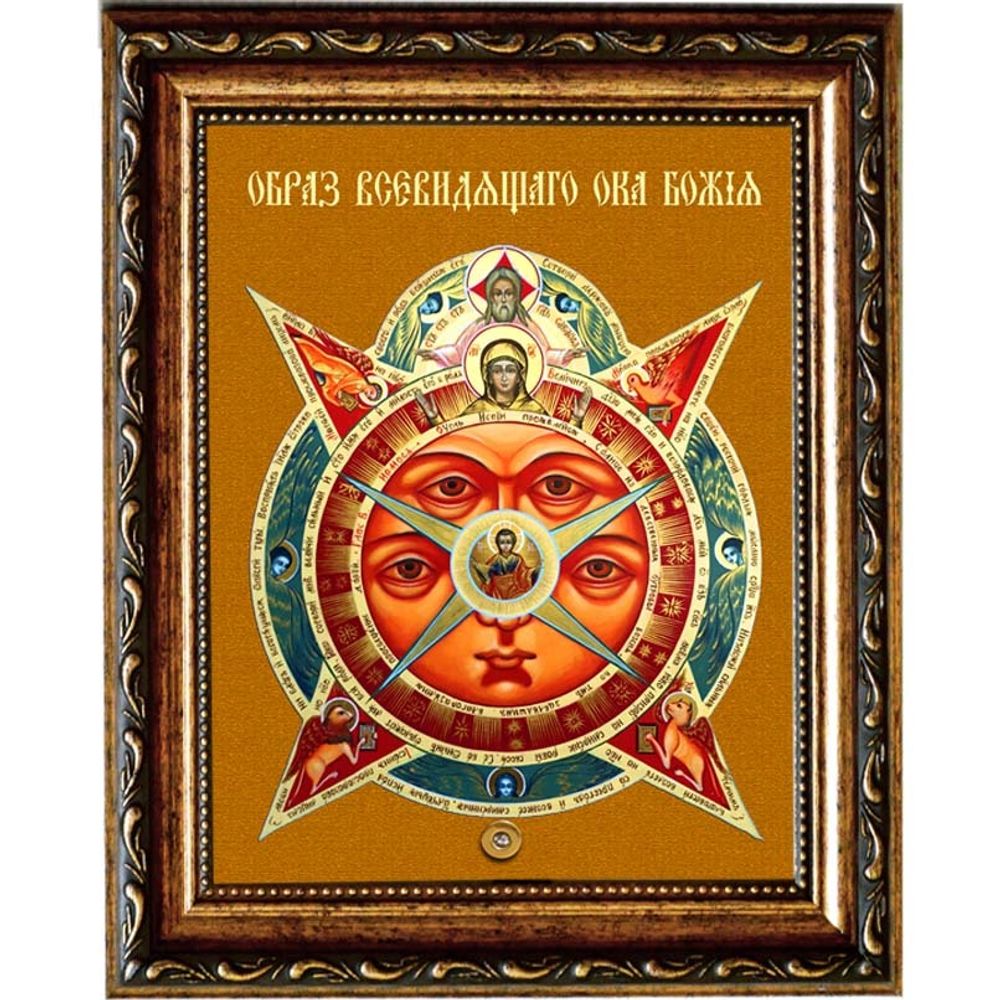 Всевидящее Око Божие. Икона Божьей Матери на холсте с мощевиком.