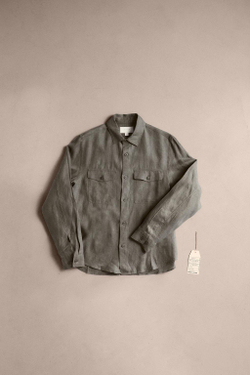 ZARA КУРТКА-РУБАШКА ИЗ 100% ЛЬНА, ТЕМНЫЙ ХАКИ