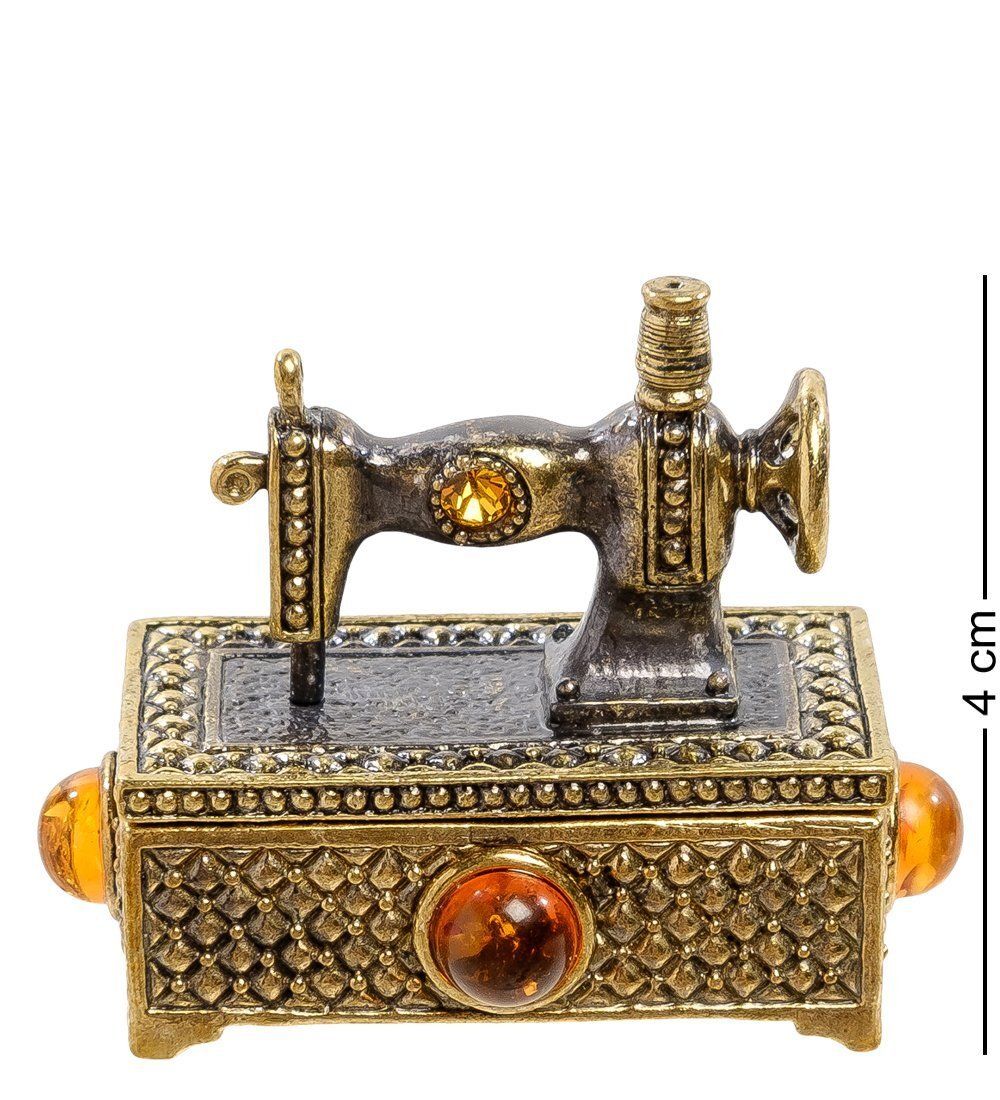 Народные промыслы AM-2203 Фигурка «Сундук-Швейная машина для иголок» (латунь, янтарь)
