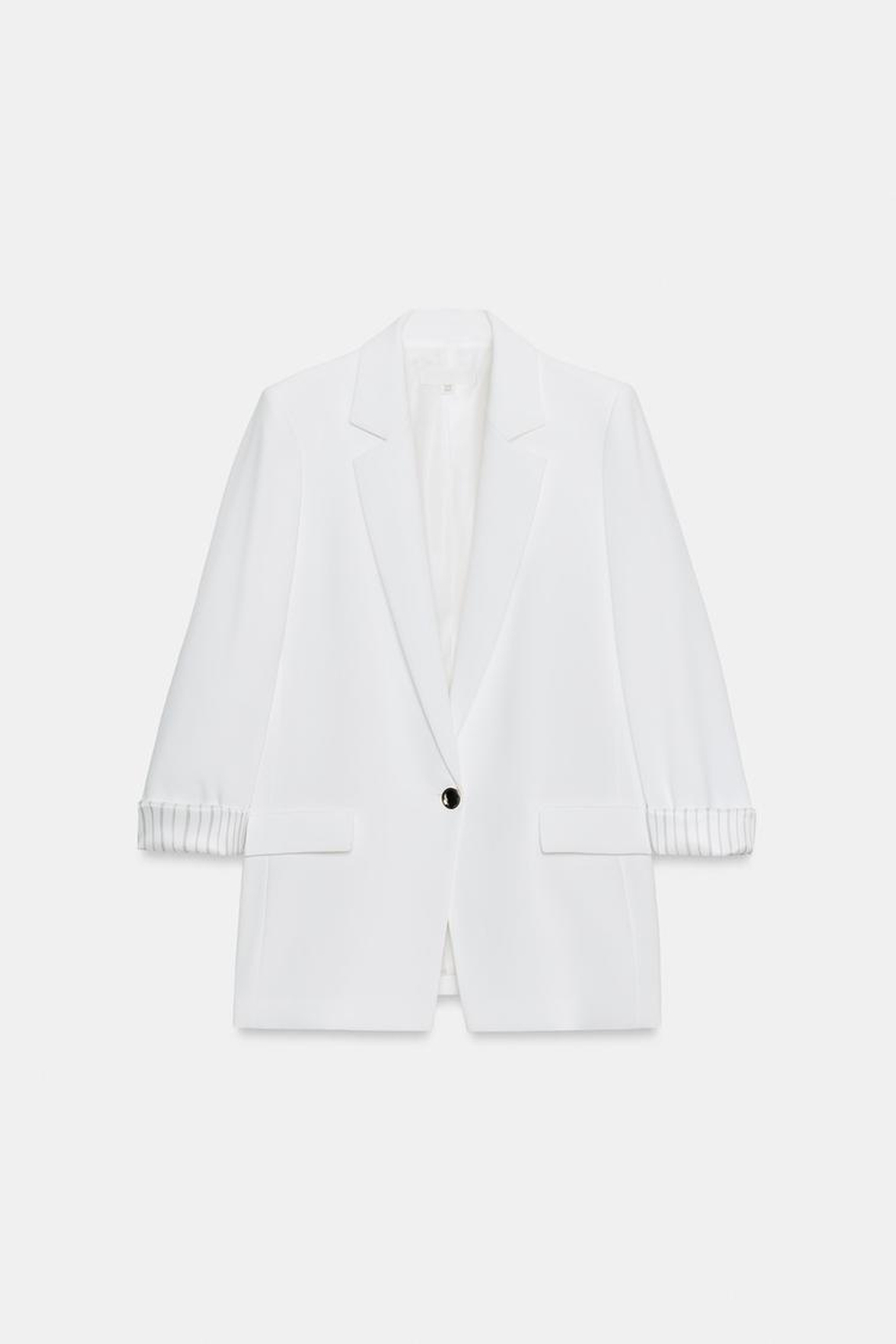 ZARA БЛЕЙЗЕР С ПРИНТОМ НА МАНЖЕТАХ, ЖЕЛТОВАТО-БЕЛЫЙ