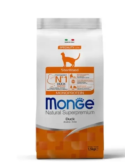 Monge (Монж) Cat Speciality Line Monoprotein сухой корм из мяса утки для стерилизованных кошек и кастрированных котов 1,5 кг.