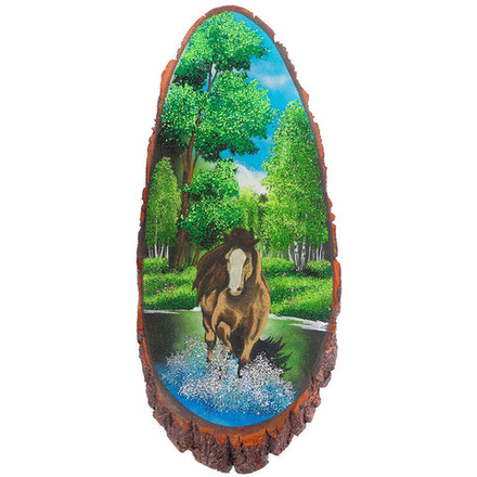 Картина на срезе дерева "Лошадка" 70-75 см R120603