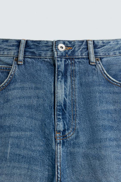ZARA ДЖИНСЫ RELAXED FIT С РАЗРЕЗАМИ, ВЫЦВЕТШИЙ СИНИЙ
