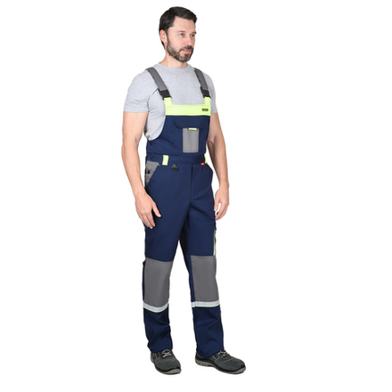 Костюм СИРИУС-СТАН куртка кор., п/к синий со ср.серым и лимонным