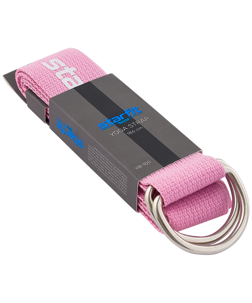 Ремень для йоги YB-100 183 см, хлопок, розовый пастель