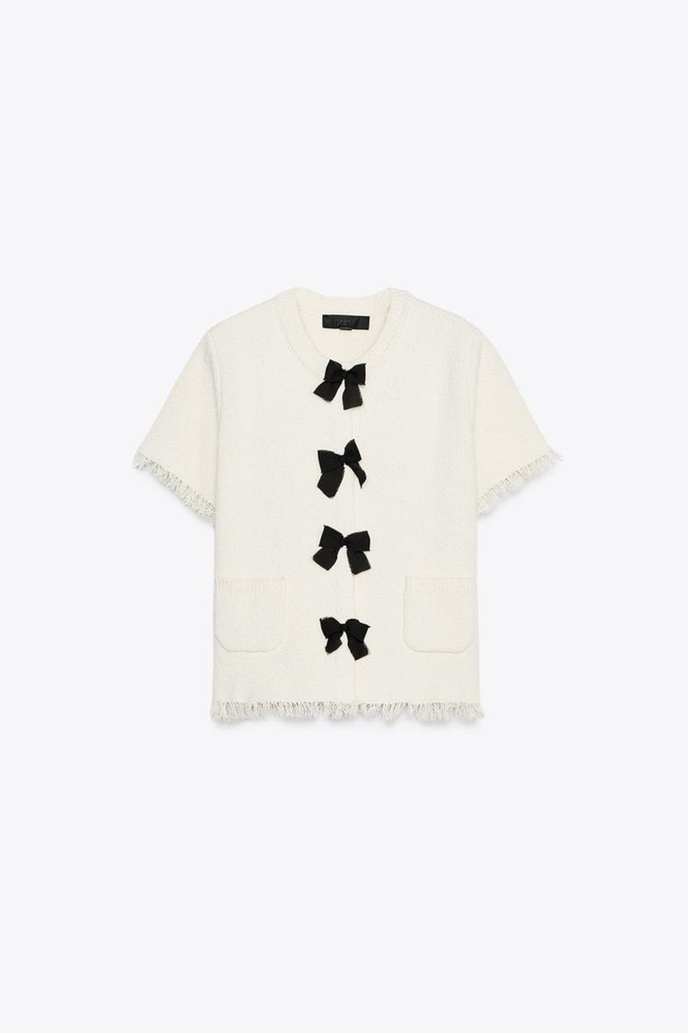 ZARA КАРДИГАН С ЗАВЯЗКАМИ И НЕОБРАБОТАННЫМИ КРОМКАМИ, ЭКРЮ