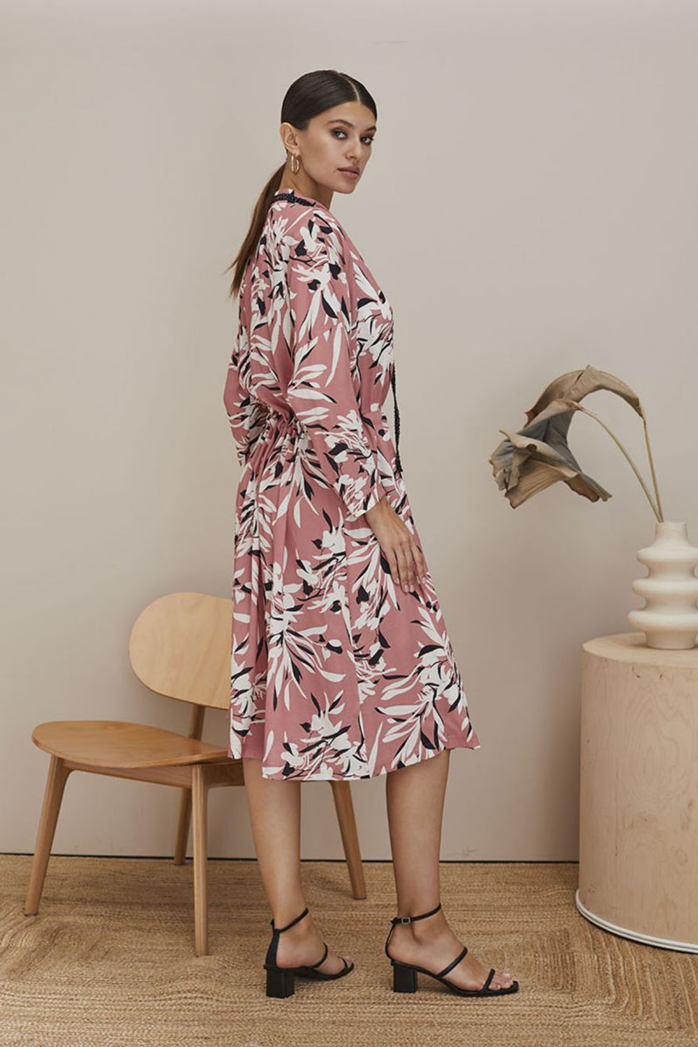 Платье на пуговках с цветочным принтом (Размер: XS-S) (Цвет: розовый)