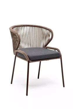 "Милан" стул плетеный из роупа, каркас алюминий коричневый (RAL8016) муар, роуп коричневый круглый, ткань темно-серая 027