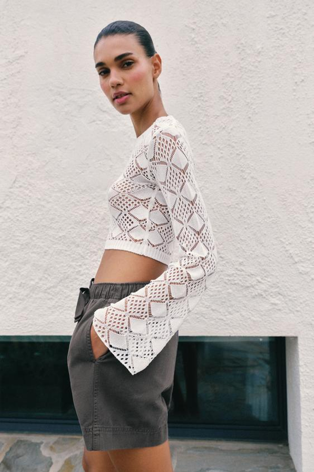 ZARA ШОРТЫ ИЗ 100% ХЛОПКА С ЭЛАСТИЧНЫМ ПОЯСОМ, СЕРЫЙ
