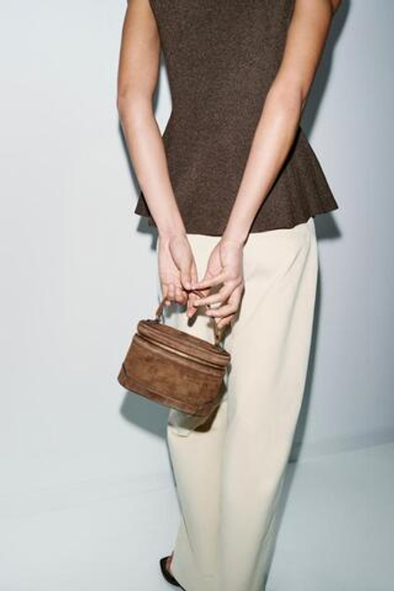 ZARA КОЖАНАЯ СУМКА-КЕЙС, КОРИЧНЕВЫЙ