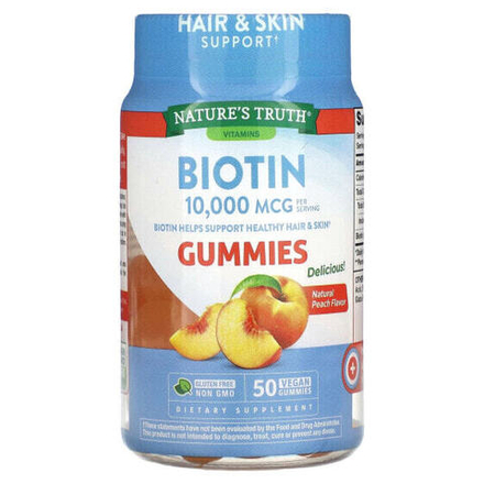 Биотин Nature's Truth, Биотин, натуральный персик, 5000 мкг, 50 веганских жевательных таблеток