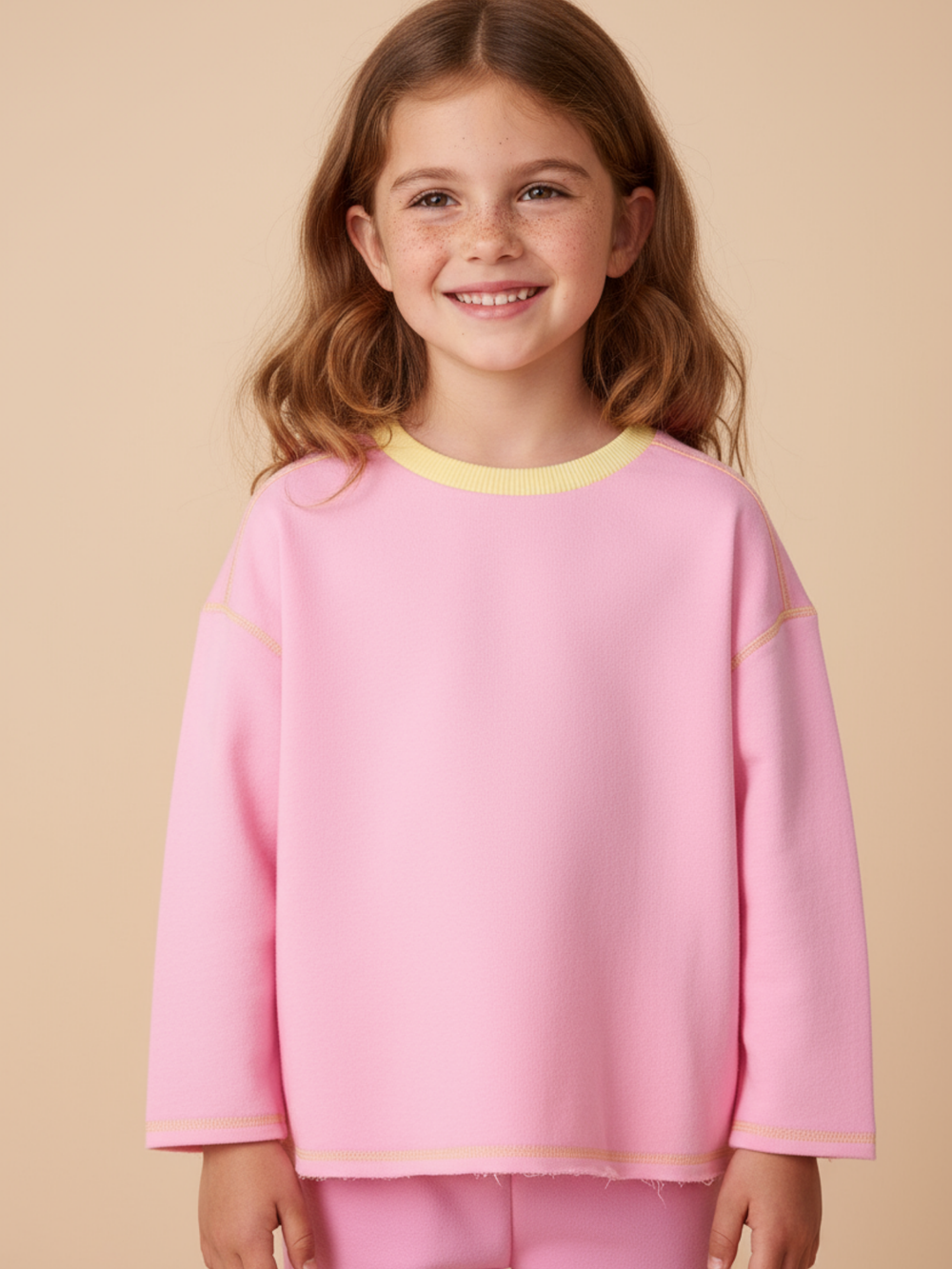 Свитшот Line с контрастными деталями и необработанным краем розовый