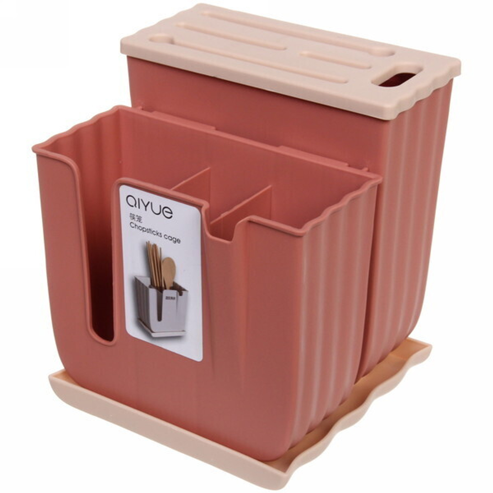 Подставка для ножей и столовых приборов «Стиль» 16*15*19см с поддоном, микс