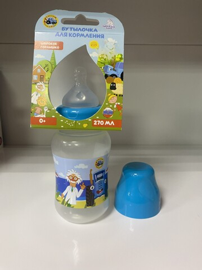 Бутылочка для кормления "Синий трактор" с широким горлом с силиконовой соской медленный поток с рождения, объем 270 мл