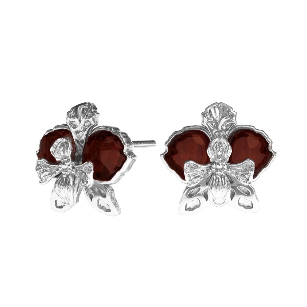 Серьги Орхидея с вишневым янтарем