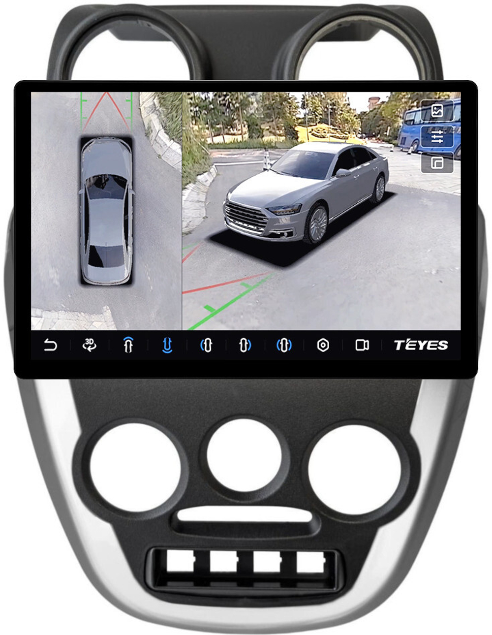 Магнитола для Lada Granta 2011-2018 (большая рамка) - Teyes CC3-2K-360 монитор 13" 2K QLED на Android 10, 6Гб+128Гб, CarPlay, 4G SIM-слот, 4 камеры в комплекте