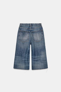 ZARA ДЖИНСОВЫЕ ШОРТЫ TRF СО СРЕДНЕЙ ПОСАДКОЙ И РАЗРЕЗАМИ, ГОЛУБОЙ