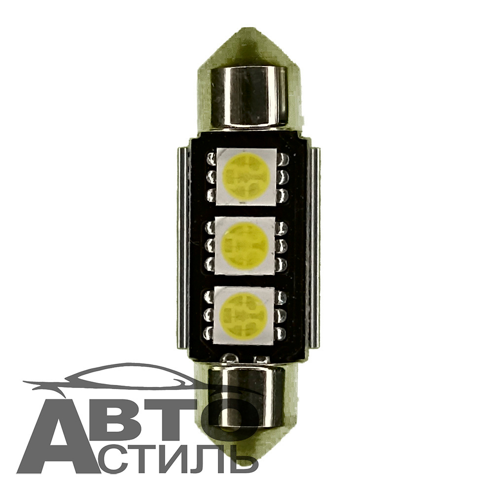 Светодиод 12V T11x36   3SMD 5050 WHITE CAN  (салон) с радиатором