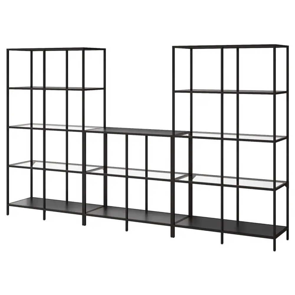Стеллаж - IKEA VITTSJÖ/VITTSJO, 300х36х175 см, черно-коричневый/стекло, ВИТШЁ/ВИТШЕ ИКЕА