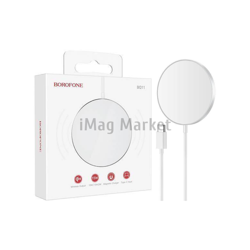 Беспроводное зарядное устройство Borofone BQ11, 15W, 2A, MagSafe, встроенный кабель Type-C, 1м, белый