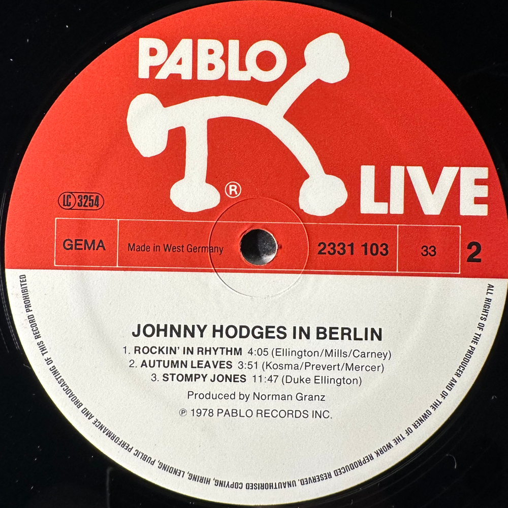 Johnny Hodges ‎– At The Sportpalast, Berlin 2LP (Германия 1978г.)