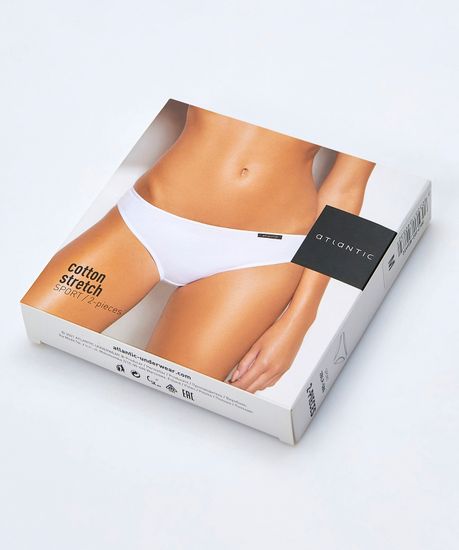 Женские трусы (2 шт.) слипы спорт Atlantic, хлопок, Basic 2BLP-580 белые