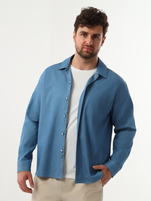 Сорочка мужская ZEER длинный рукав, цвет синий, хлопок 100% 58041 04