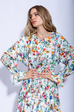 Женское платье миди с длинным рукавом в цветочный принт