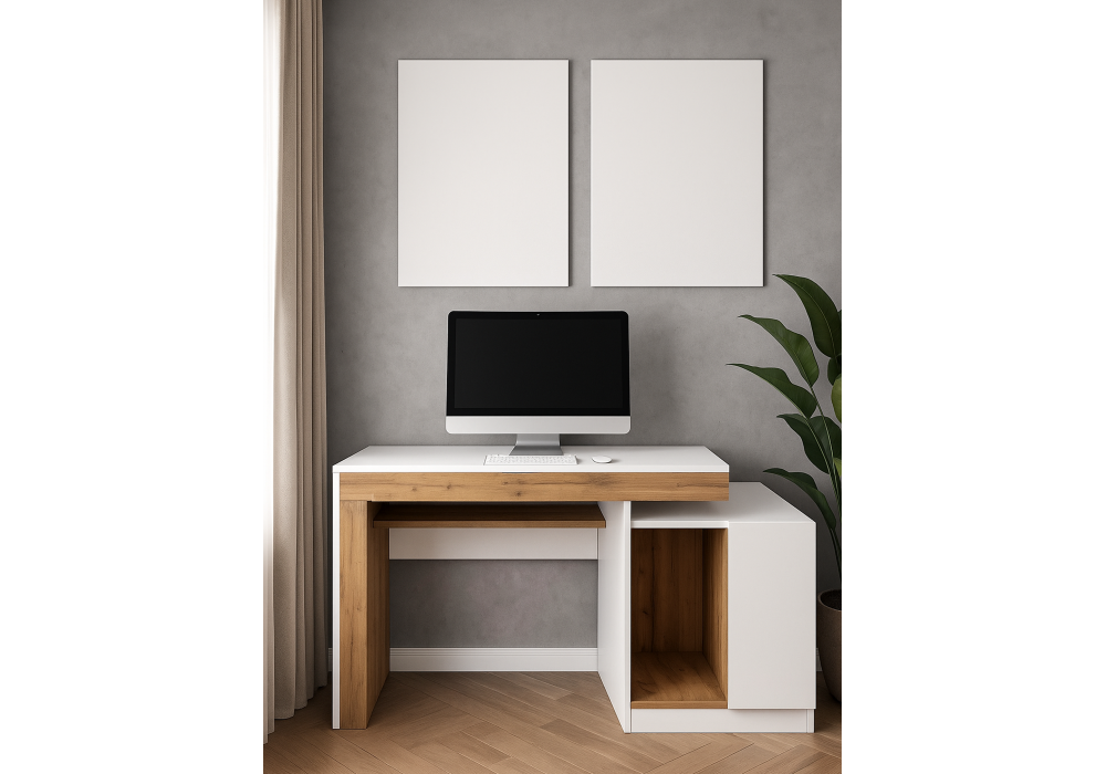 Компьютерный стол Woodville Модена белый, дуб вотан